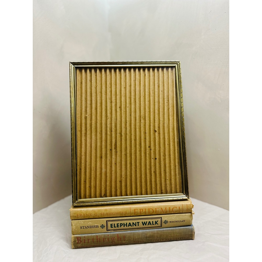 Vintage Stamped Brass 8x10 Frame Ornate Pattern Tabletop Wall Hang